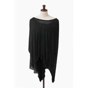 Anne Fontaine Paris Maisie Black Silk Blend Asymmetrical Hem Top Poncho One Size